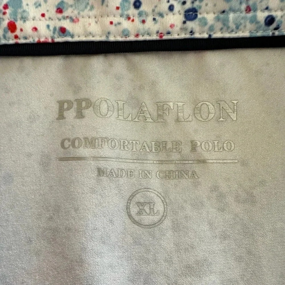PPOLAFLON Golf Polo Shirt Size XL Red White Blue Printed Activewear Casual - Picture 4 of 8